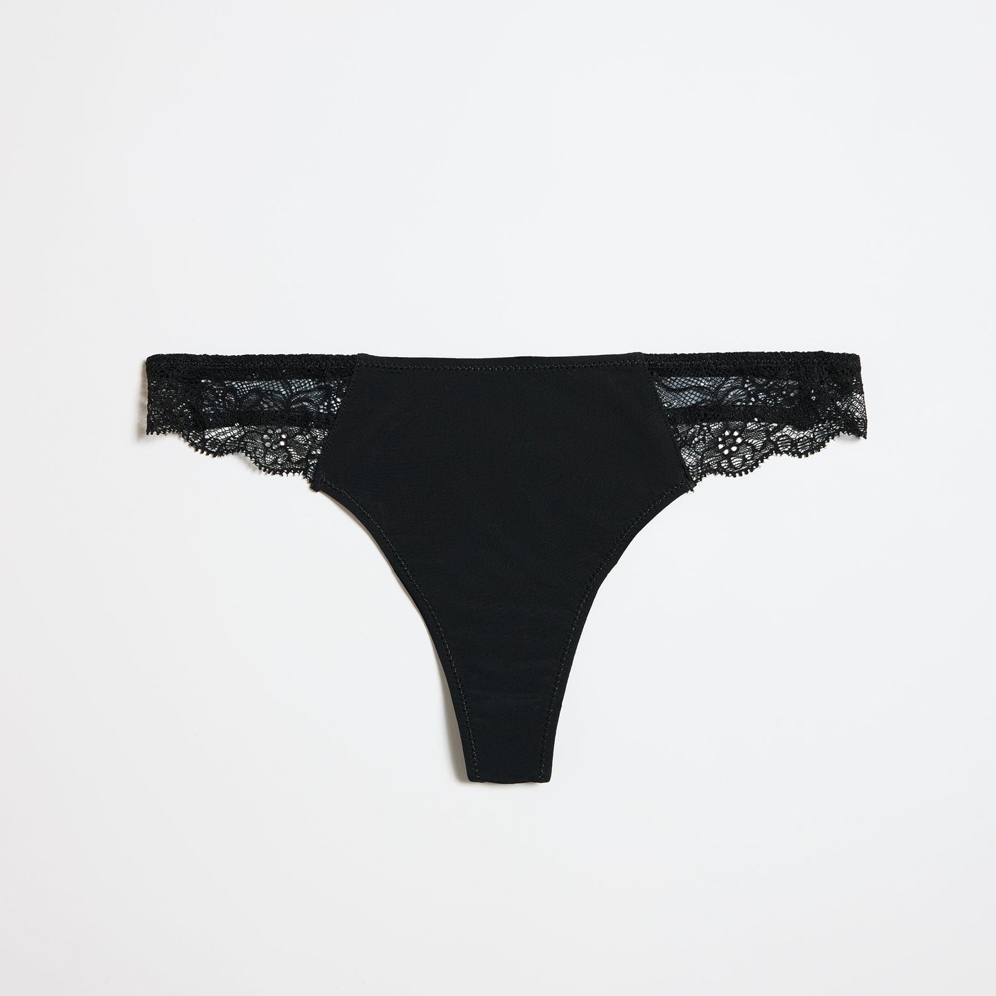 Smooth Fine Lace Thong Black