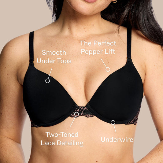 Smooth Lace Support Bra Black Two-Tone