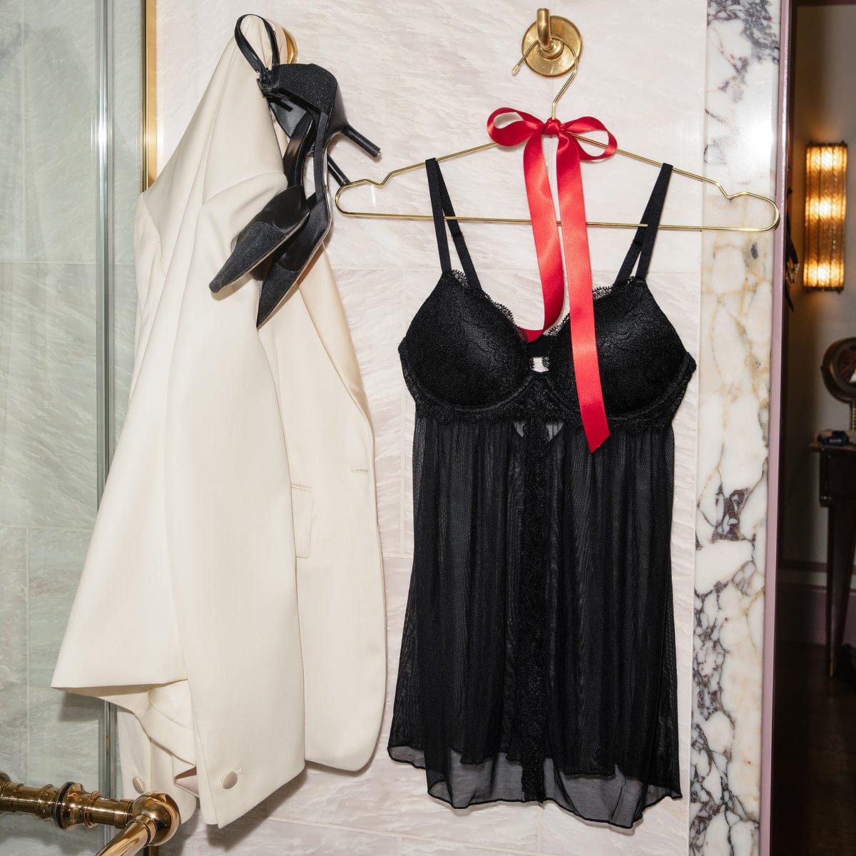 Lace Support Babydoll Set Black