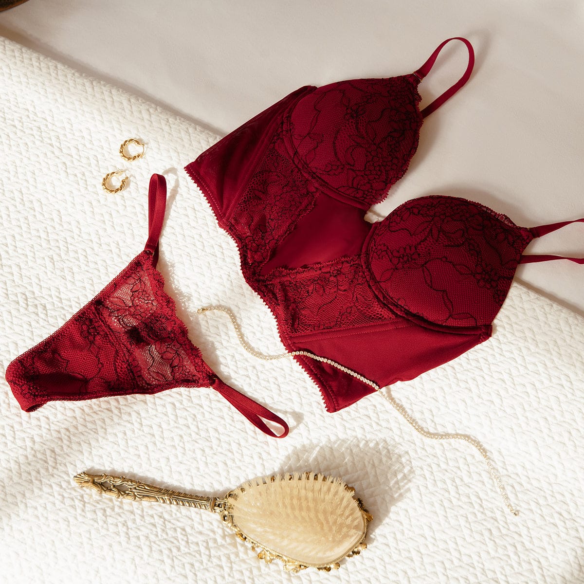 Lace Support Corset Top Scarlet Two-Tone