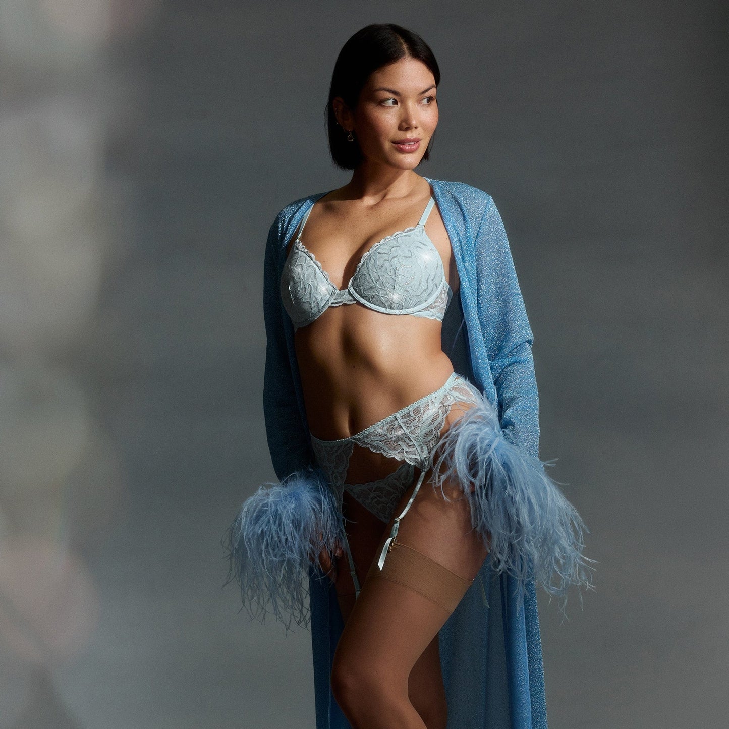 All Over Lace Support Bra Metallic Crystal