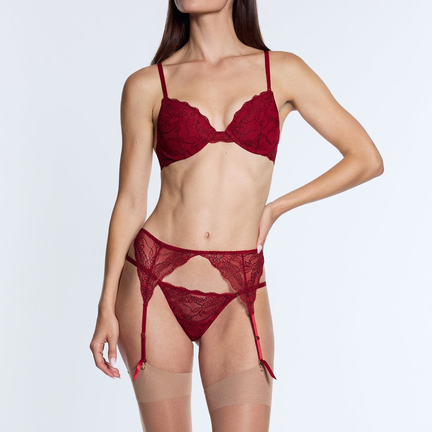 All Over Lace Support Bra Scarlet Two-Tone