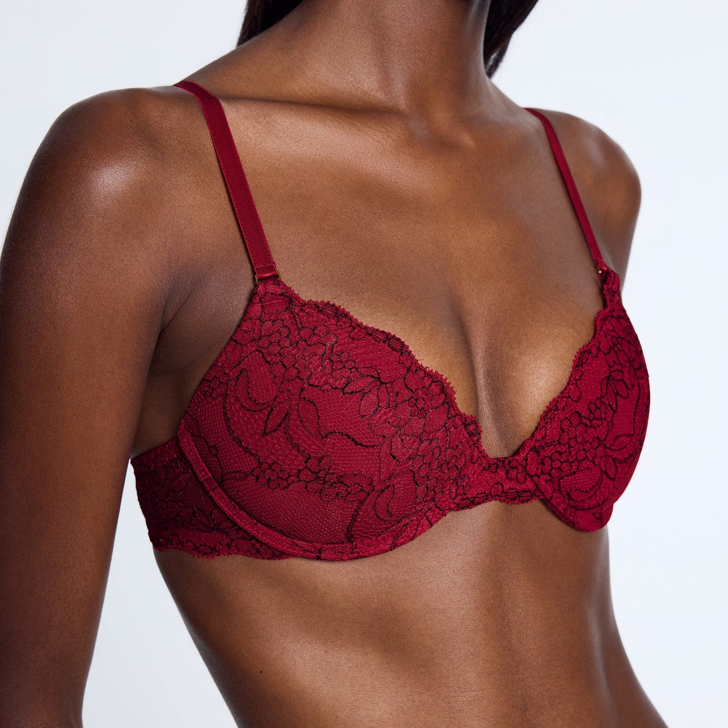 All Over Lace Support Bra Scarlet Two-Tone