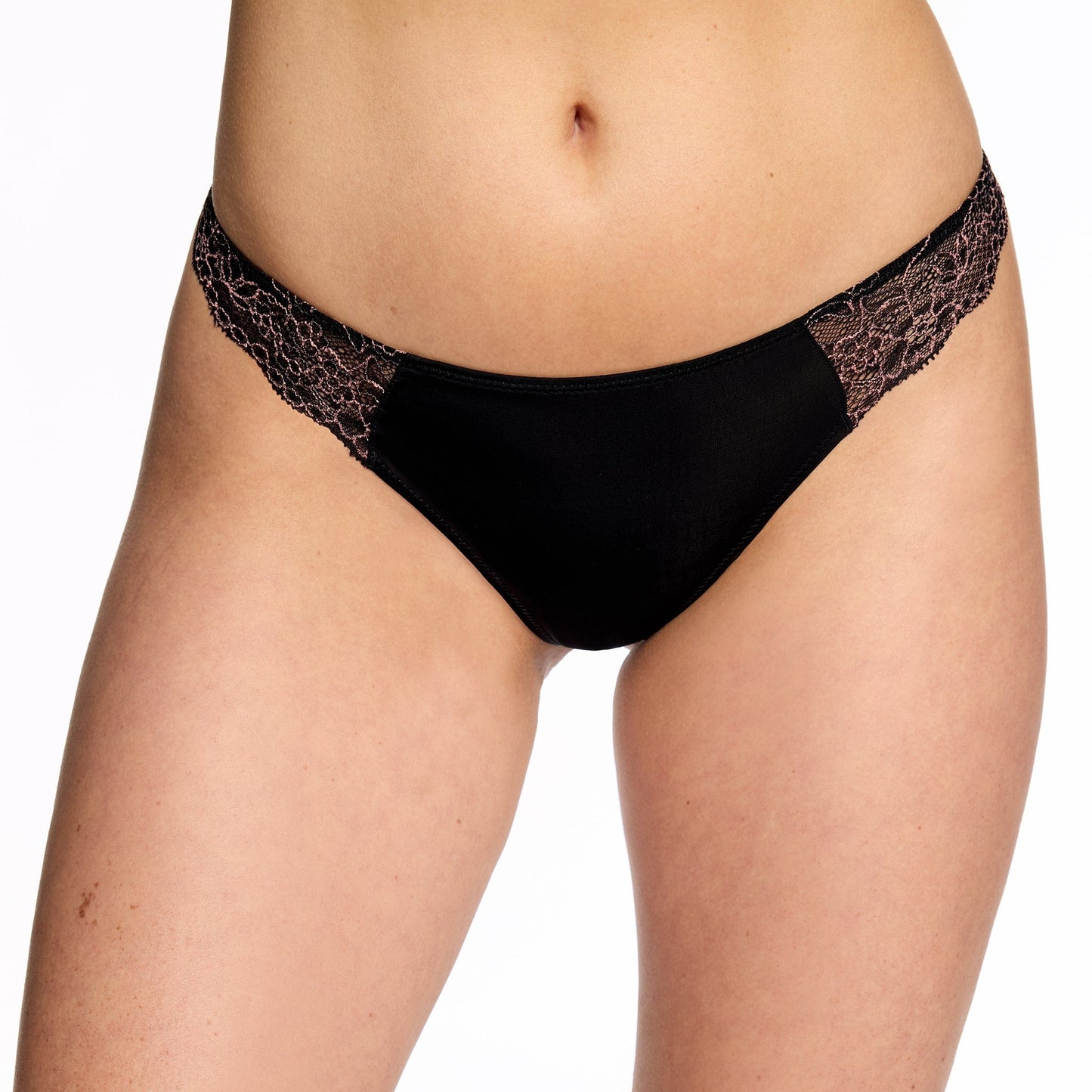 Smooth Lace Thong Black Two-Tone