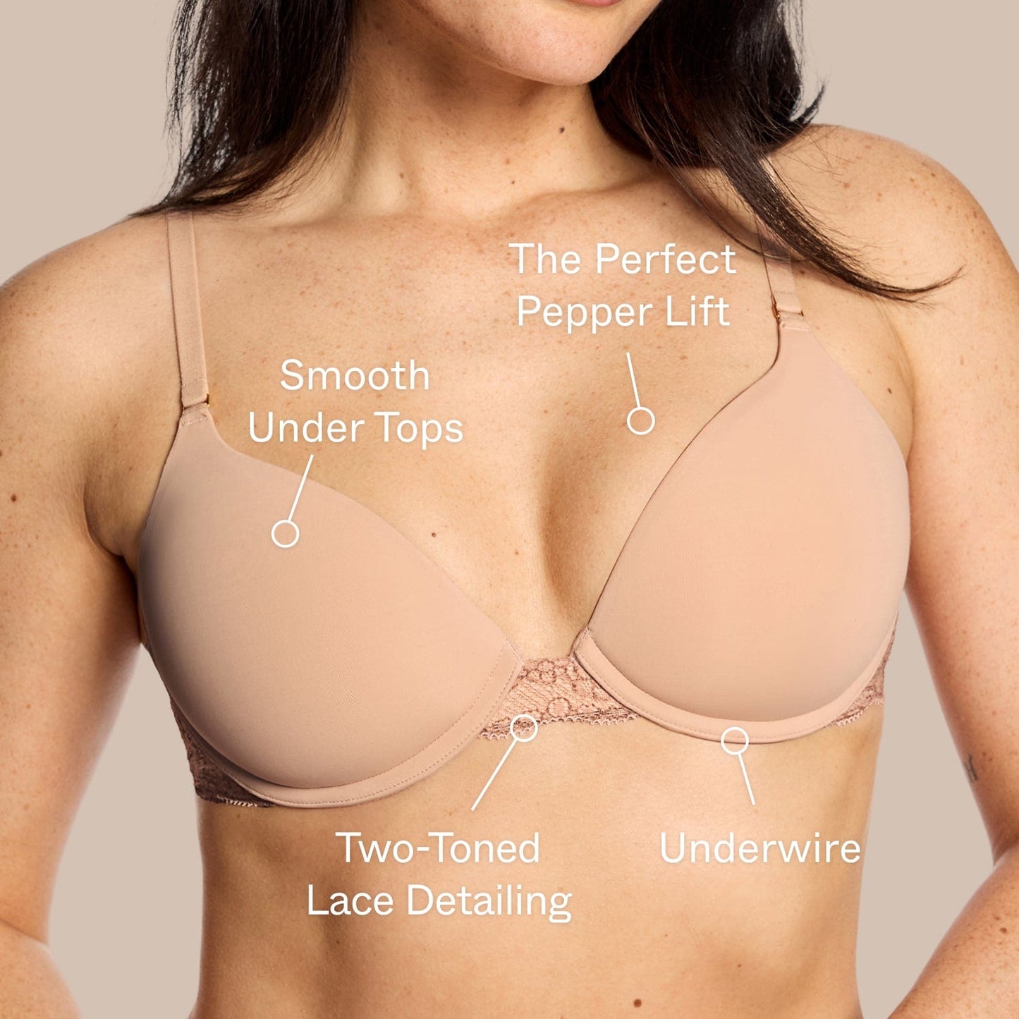 Smooth Lace Support Bra Beige Two-Tone