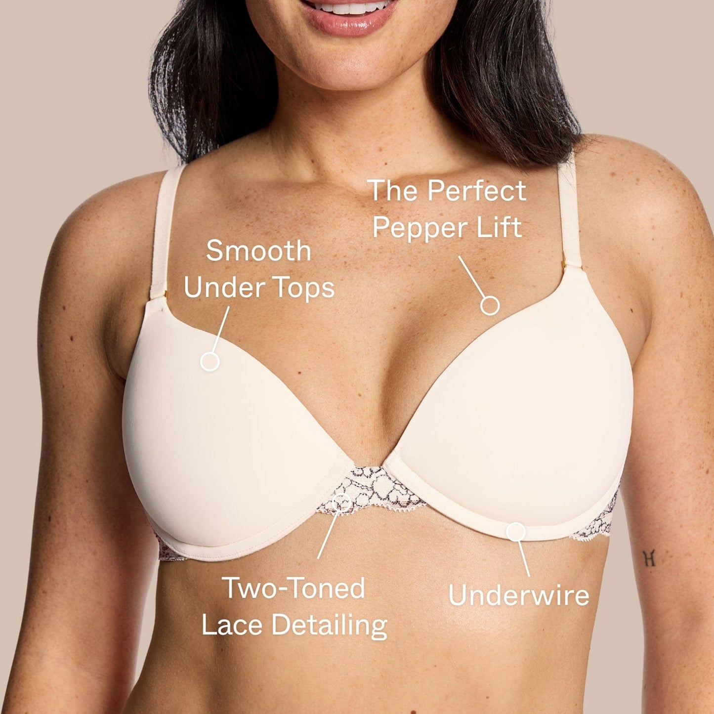 Smooth Lace Support Bra Ecru Two-Tone